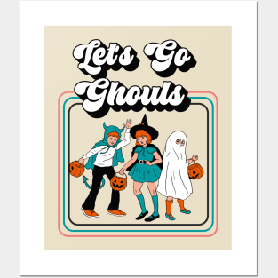 Let's Go Ghouls, Retro Halloween Group Trick or Treaters Posters and Art